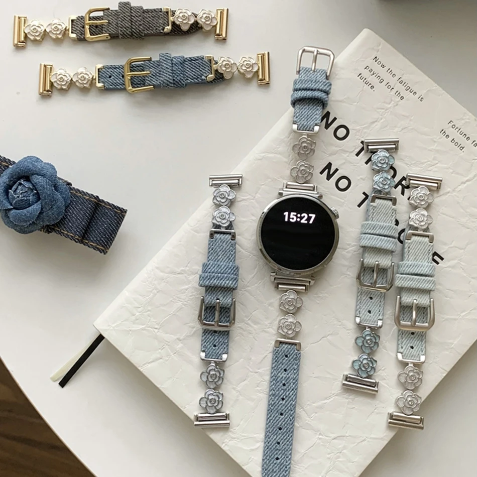 Camellia Metal Leather Strap Watch Band - Elegant and Versatile Design