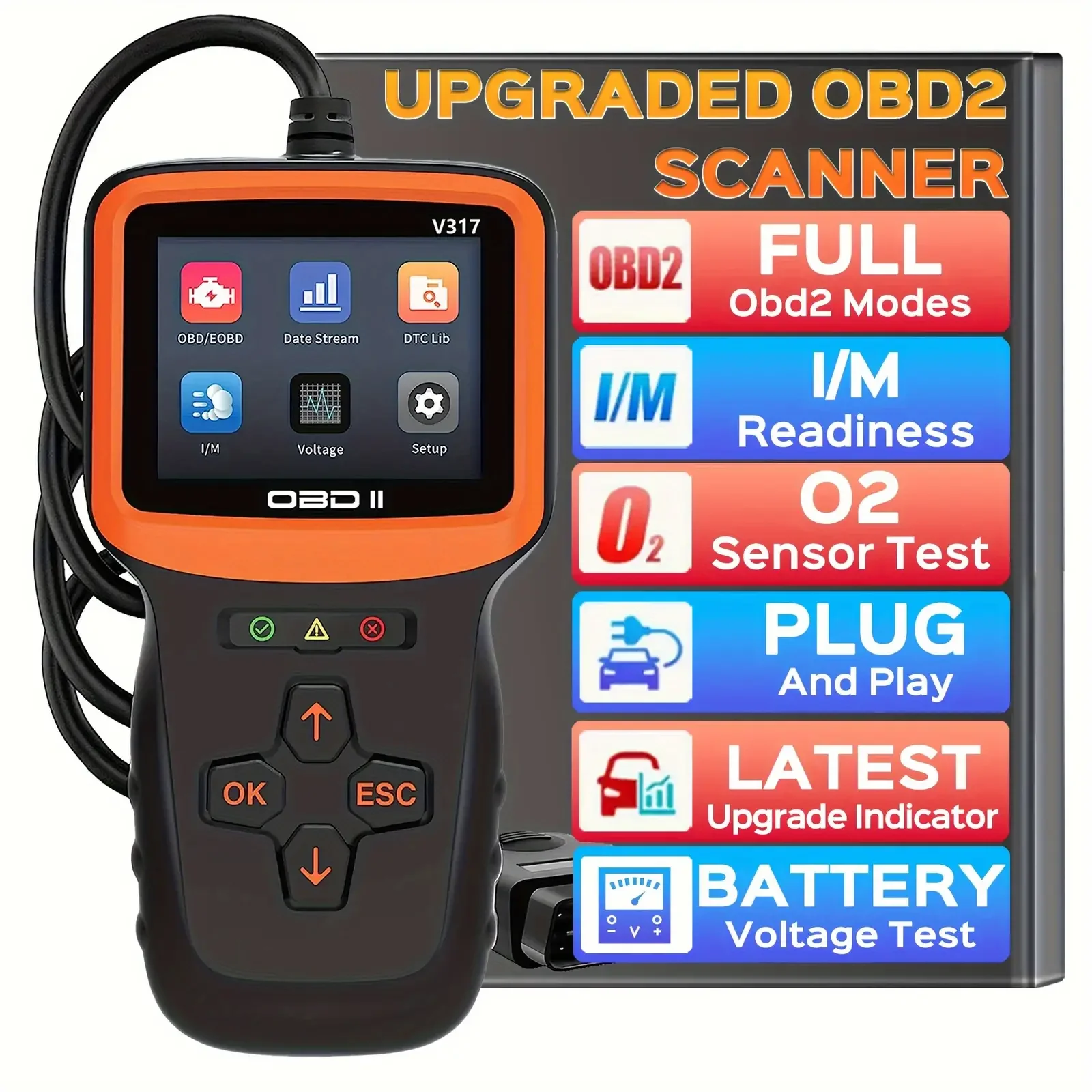 V317 OBD2 Scanner Auto Check Car Engine Clear Fault Code Reader Car ...