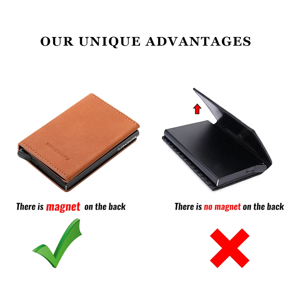 Magnetic Automatic Card Holder PU Leather Mini Wallet RFID Blocking Metal Card Case Business ID Holder for Men And Women