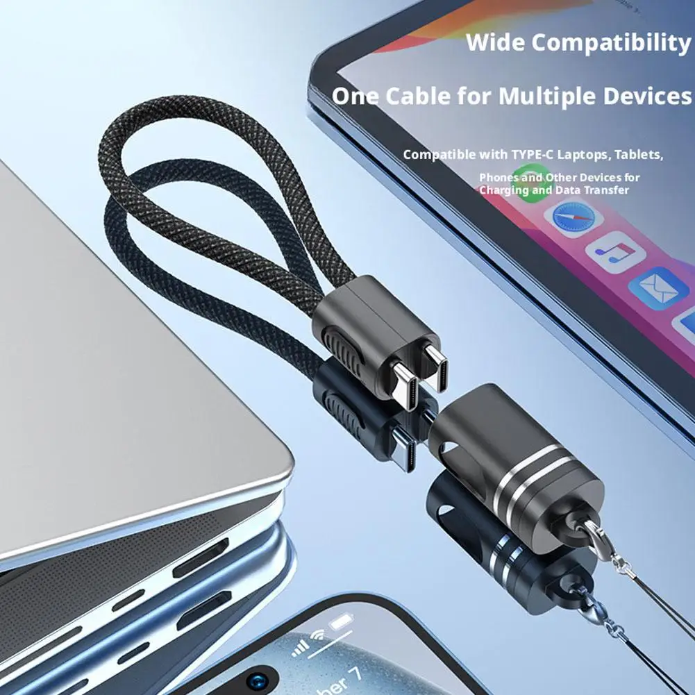 휴대용 60W USB C to USB C 케이블 키체인 PD 고속 충전 숏 타입 C 코드 (아이폰 17, 16, 삼성 S24, 아이패드, 맥북, 노트북용)