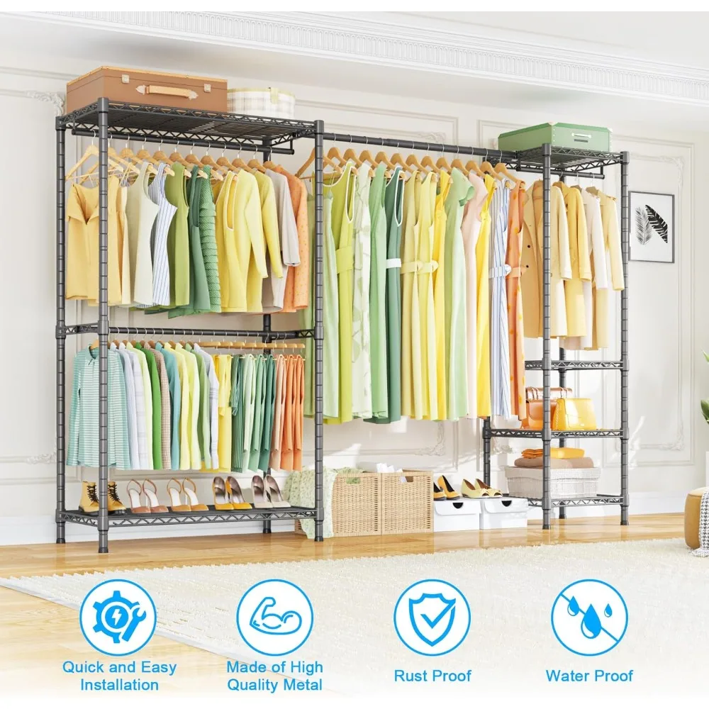 e10 clothes rack（with stretchable hanger rod）freestanding clothing racks for hanging clothes，adjustable closet organizer system