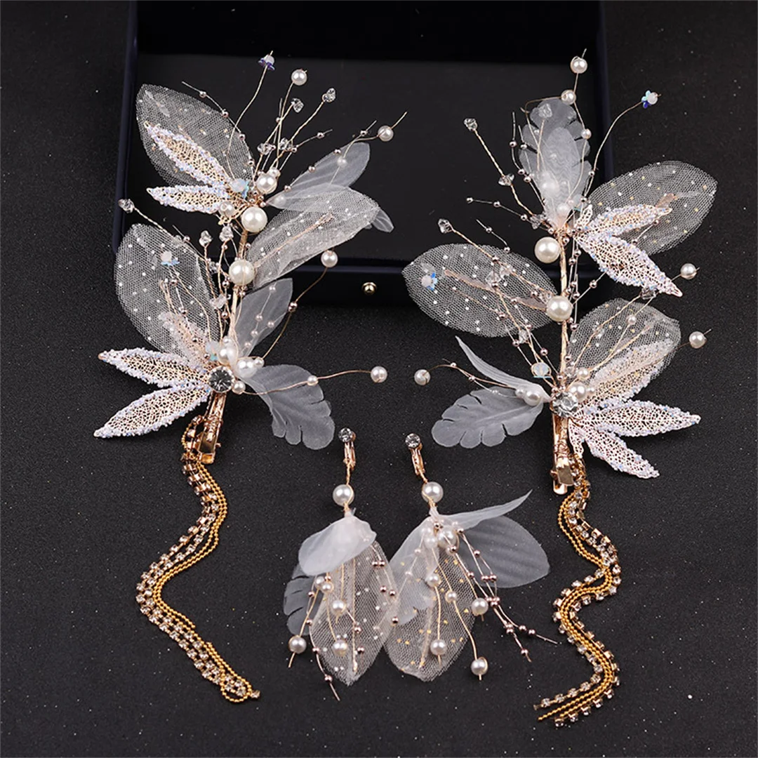 

Bridal headdress accessories, wedding dress, fairy beauty three-piece suit, Korean wedding princess pair, hair clip Pearls