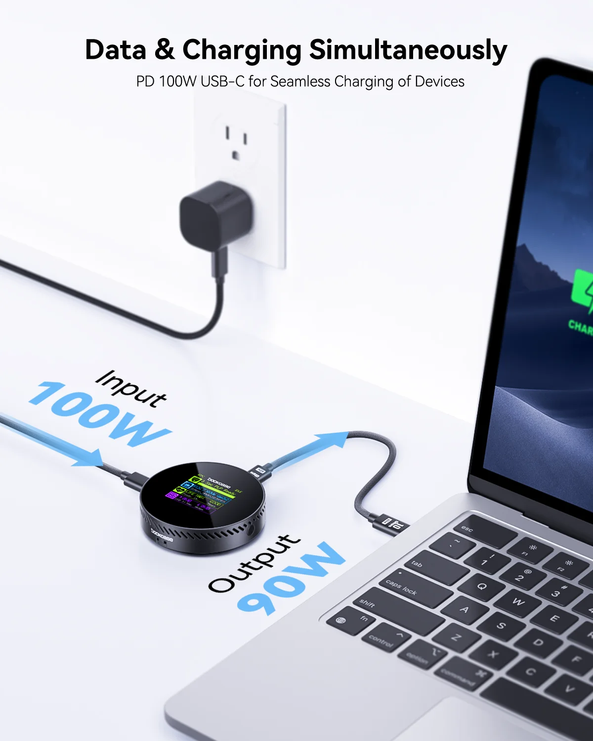 DOCKCASE M.2 NVMe SSD Enclosure Magnetic Design 100W Fast Charging Port 10Gbps Data Transfer 3s Power Protection