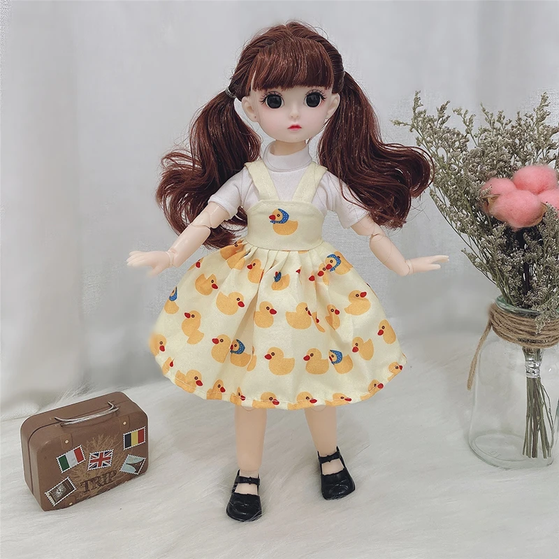 

30cm Cute 3D Brown Eyes Toy Doll 12 Moveable Joints 1/6 Girl's Dress with Clothes Shoes Kids Toys for Girl Children Gift