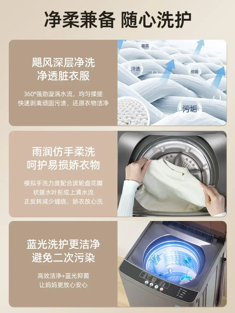 Household washing machine Automatic New 8/10 kilograms Wave Small rental room Washing and drying off all-in-one Large capacity. 3