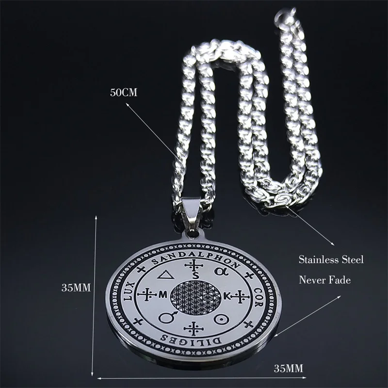 Erzengel Sandalphon Halskette Silber Farbe Edelstahl Siegel von Solomon Halsketten Talisman Schmuck Kragen Hombre n2779s06 – Detail 3
