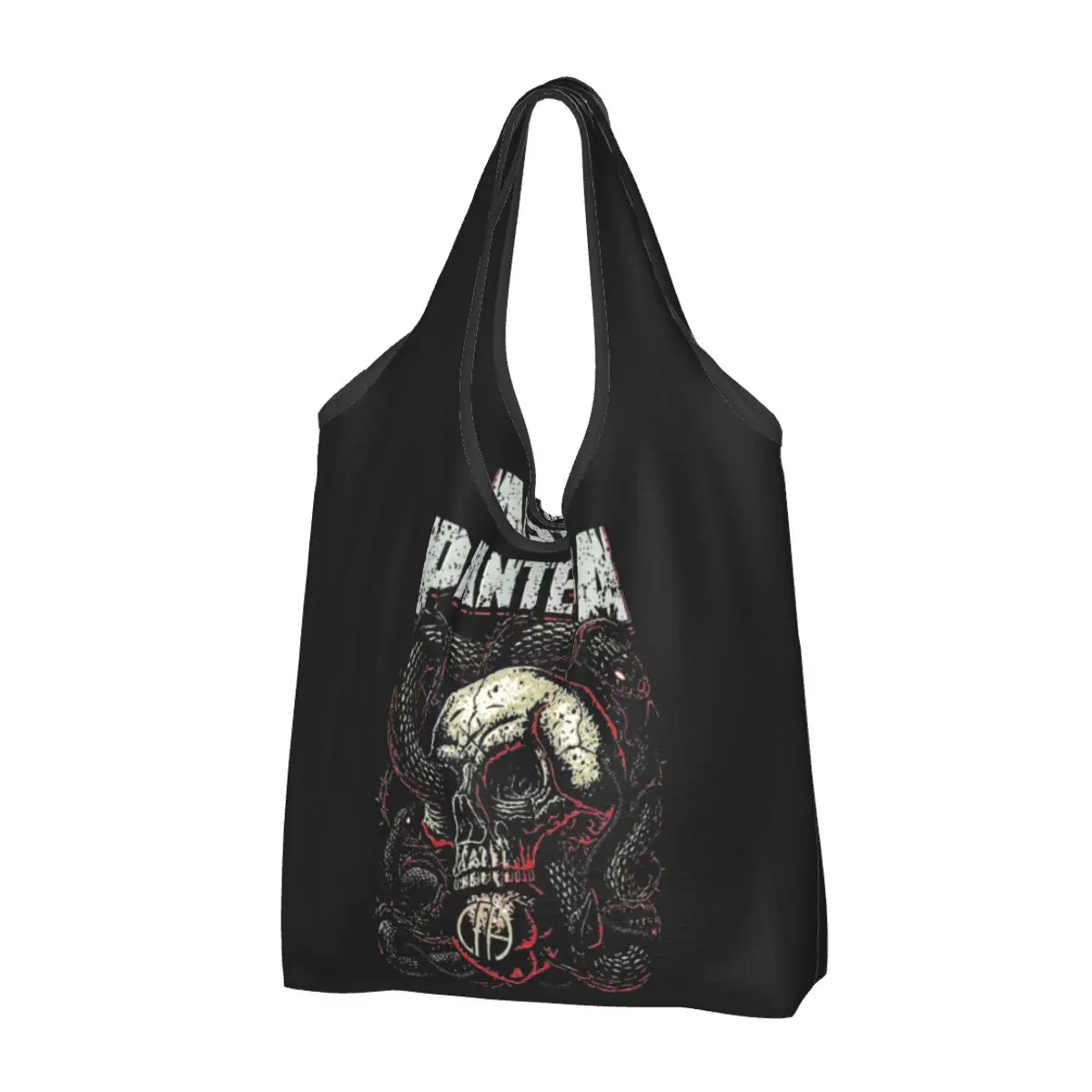 

Многоразовая продуктовая сумка Pantera с тяжелым металлическим ремешком, складная машинная стирка, сумка для покупок со змеиным глазом и черепом, сумка для хранения, прилагаемая сумка
