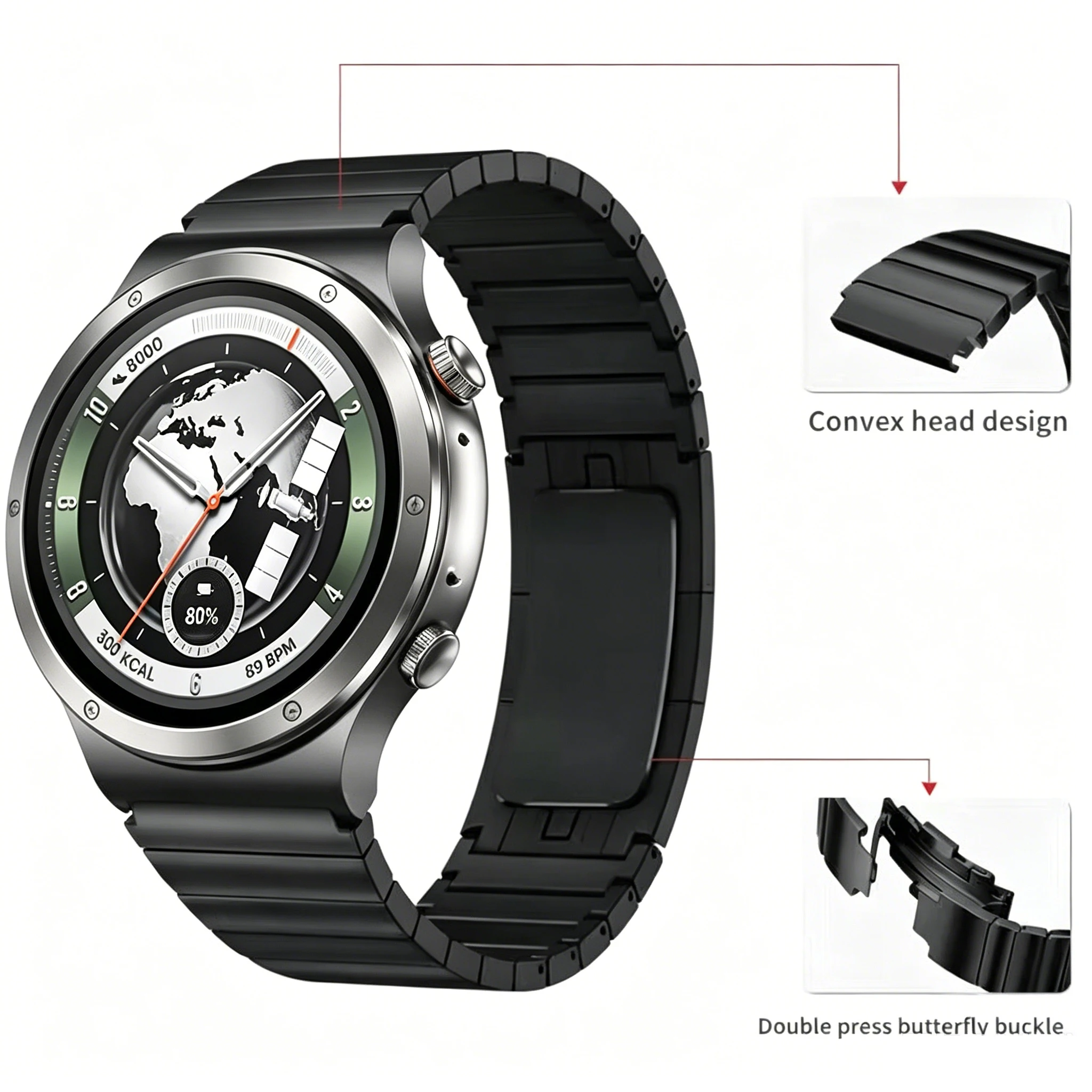 Sleek 22mm Stainless Steel Watchband Bracelet