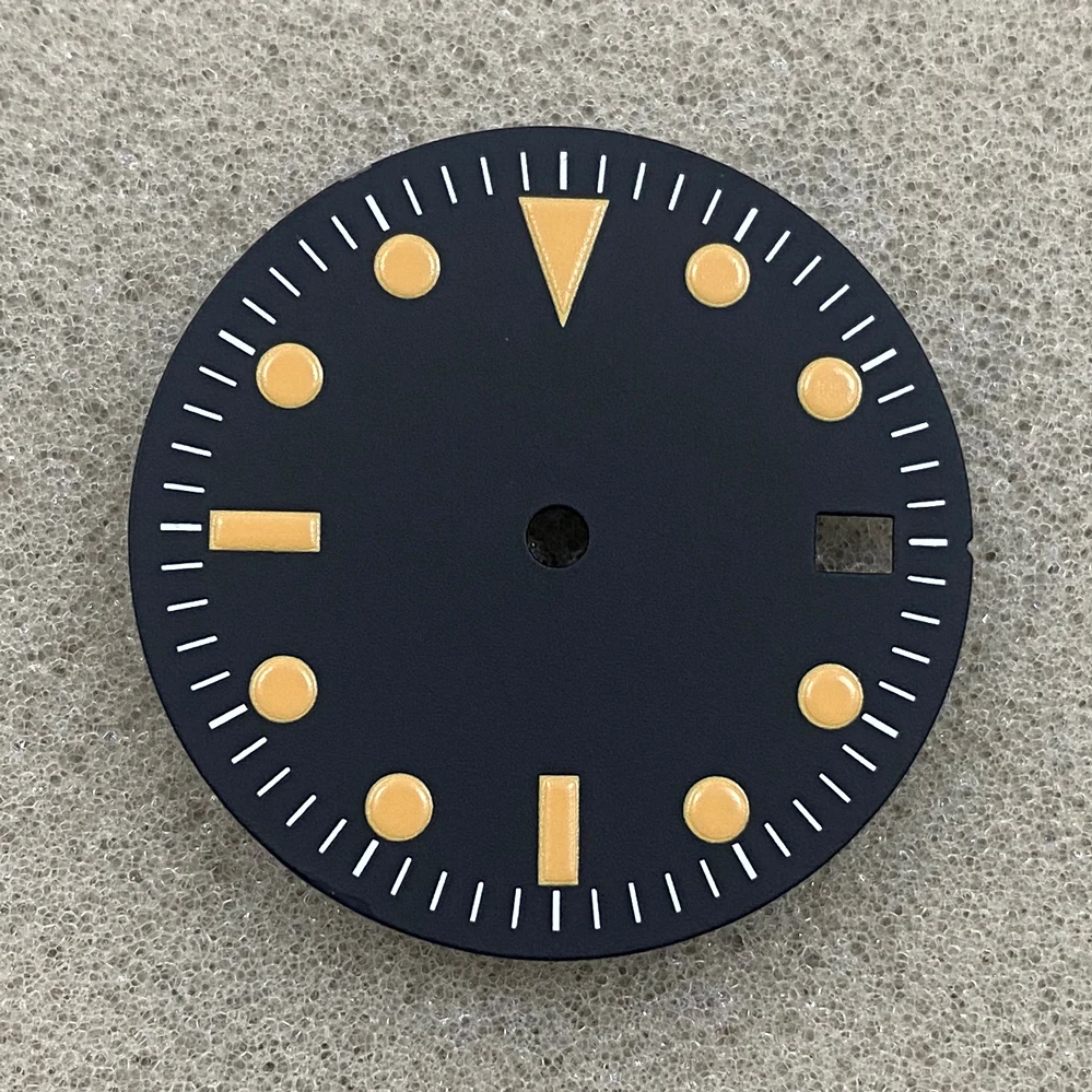 Single Calendar Dial Green Luminous Modification Watch Accessories Black-Orange Font Watch Faces for 8215/2813 Movement 28.5MM