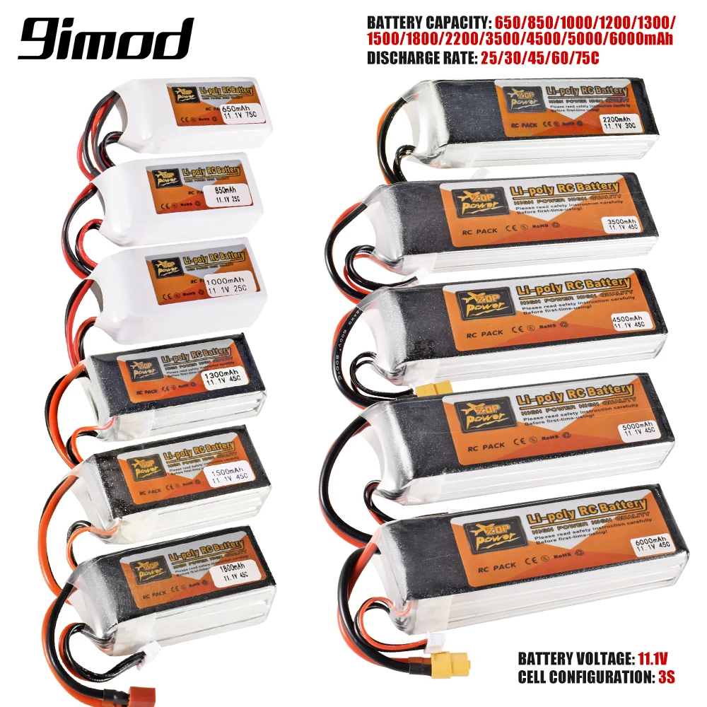 9Imod 3S Rc Lipo Batteria 11.1V 650-6000Mah 25C-75C Con Xt30 Xt60 T Spina Connettore Jst Per Rc Car Boat Fpv Drone