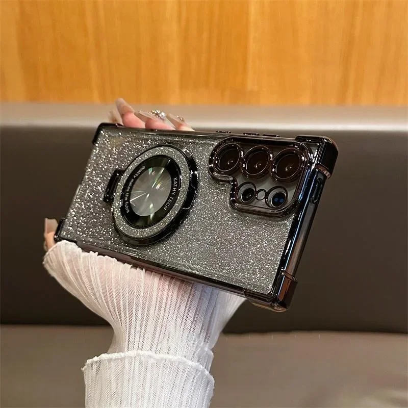 Glitter Magnetic Gradient Bracket Plating Phone Stand Case