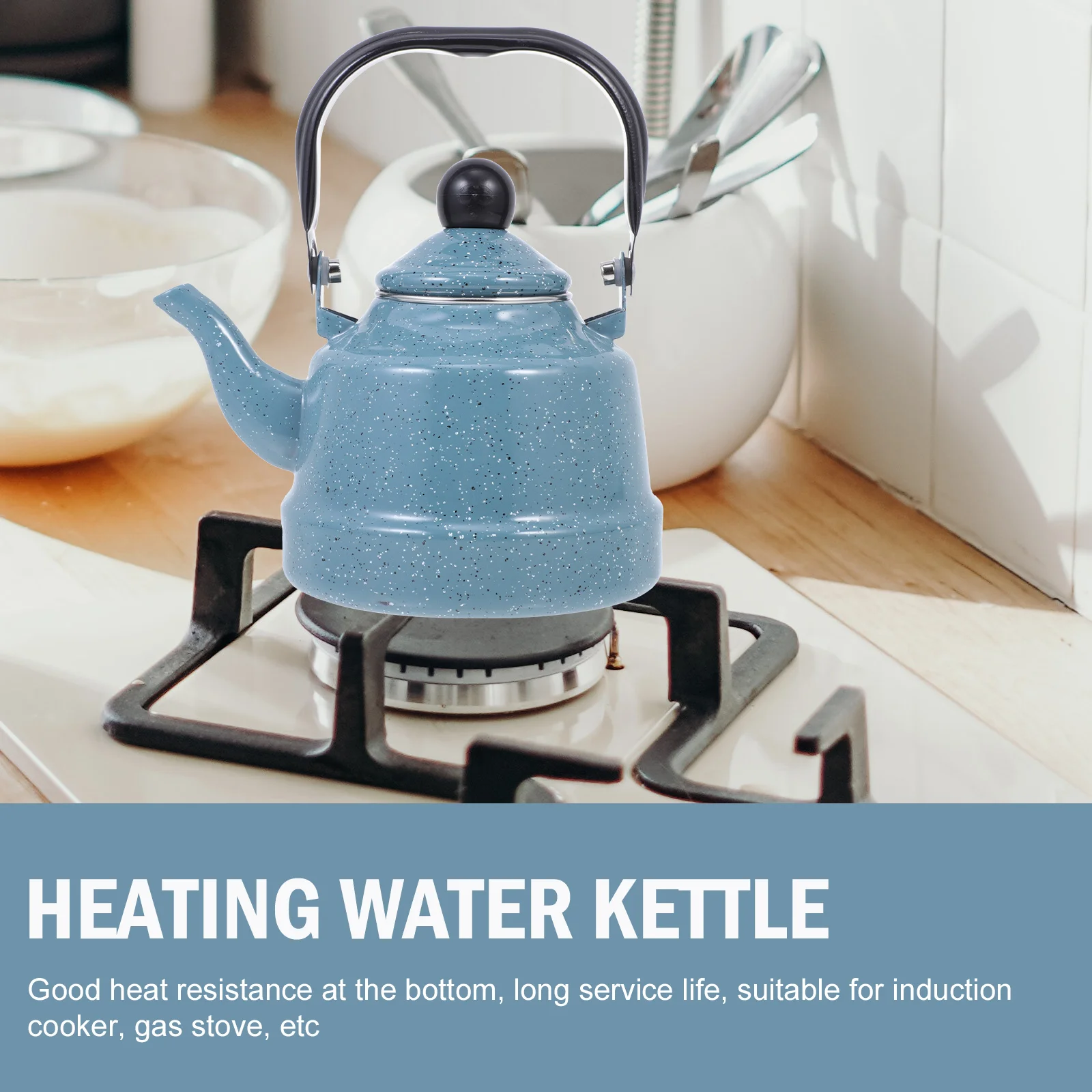 Retro Enamel Teakettle Water Kettle Comfortable Handle Kitchen Cookware Heating Vessel Stove Top Jug Boil Tea Coffee Oatmeal