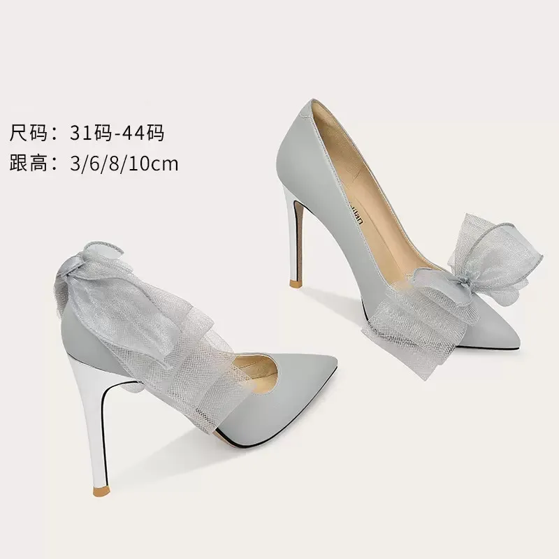 

Туфли женские сетчатые с острым носком, заостренный носок, бант, тонкий высокий каблук, вечернее платье, большие и маленькие, весна-лето