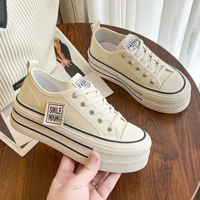 2024 New Women's Black Platform Canvas Sneakers Lace-up Comfortable Shoes Fashion Outdoor Multi-functional Sports Canvas Shoes 3