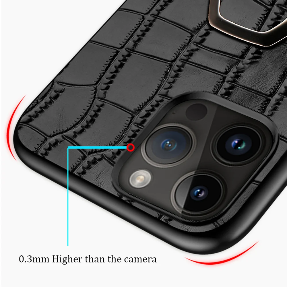 LANGSIDI-Bracket Leather Phone Case, Luxury Cover with Ring Holder, iPhone 15, 14, 12, 13 Pro Max, 15 Plus, XR, XS Max