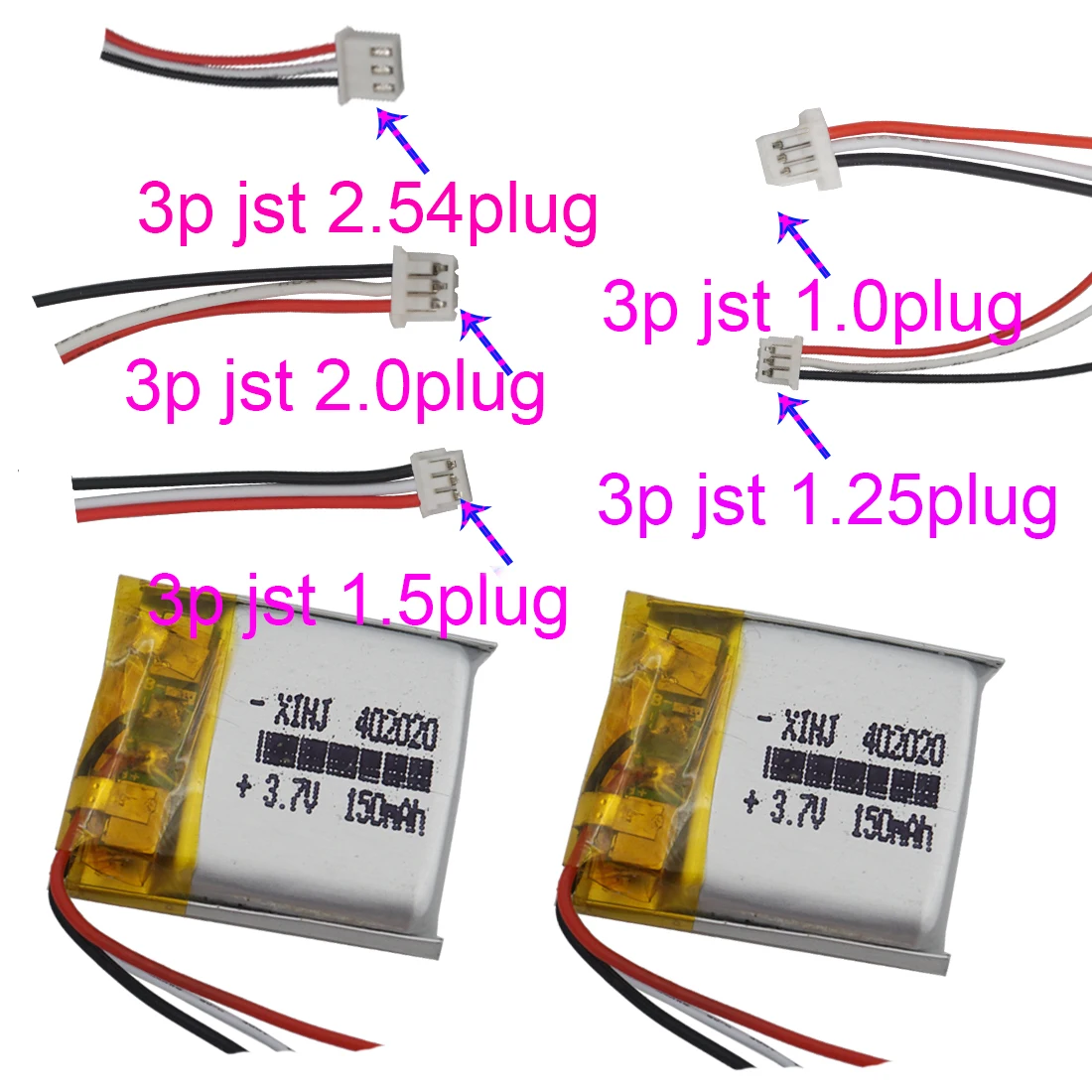Polymer Battery For Smart Ver 3.7v 150mah 0.555wh Jst 3pin Plug 402023 1.0 mm 1.25 mm 1.5 mm 2.0 mm 2.54 mm Mouse Gps Bluetooth Relógio Inteligente Pcs li