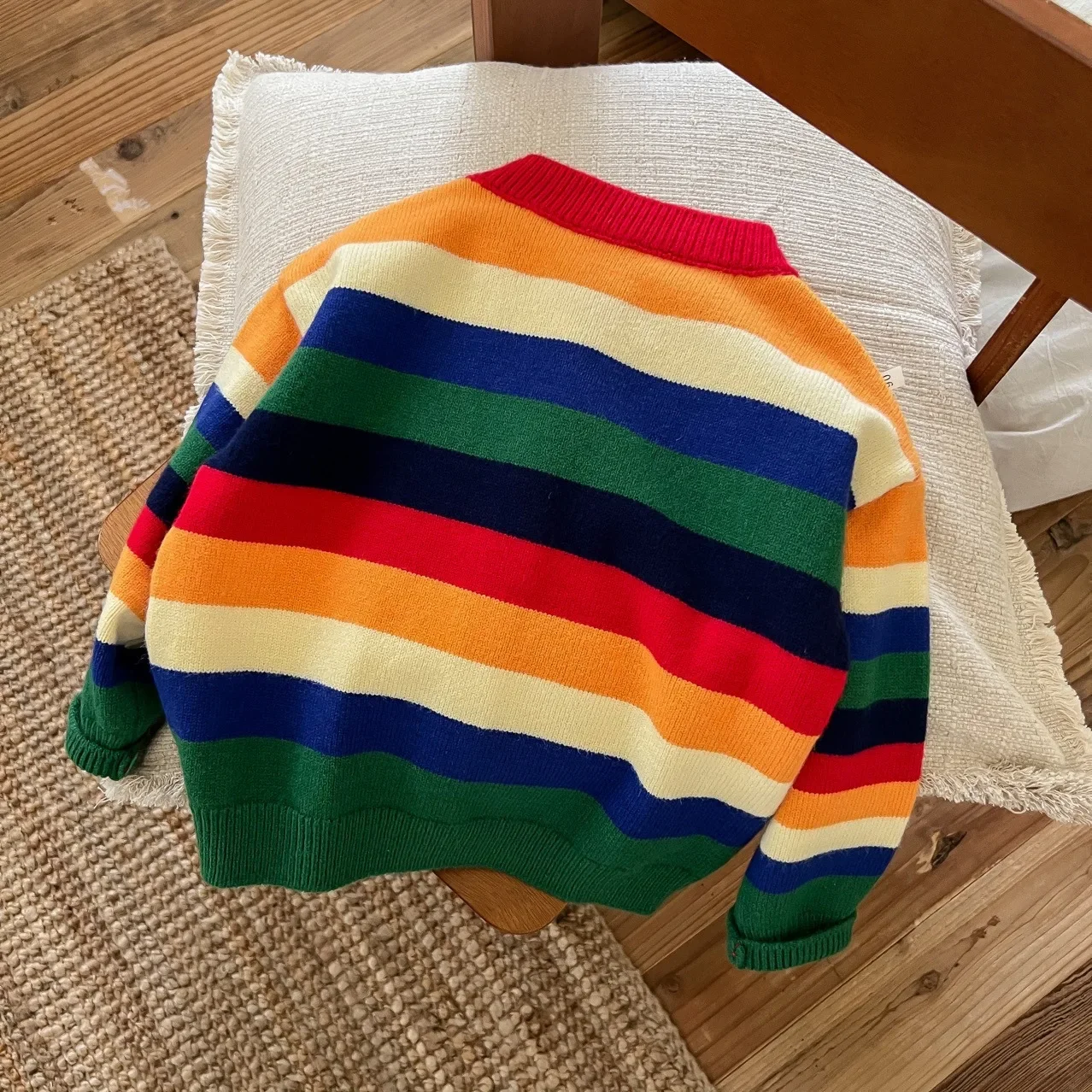 Autumn Winter Children Rainbow Sweater Kids Knit Cardigan Baby Girls Knitted Jacket Fashion Korean Boys Jumper Coat Knitwear