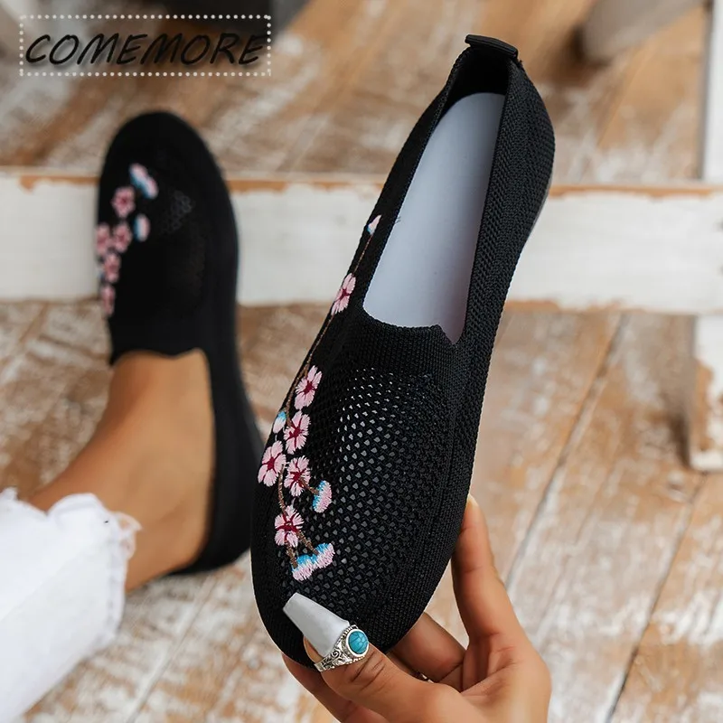

2023 High Quality Shoes for Women Round Head Flats Breathable Mesh Embroider Female Tennis Casual Spring/Autumn Loafer Footwear