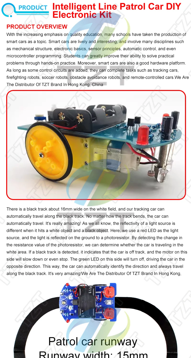 TZT D2-5 DIY-Kit Intelligentes Linienfolge-Auto-Set mit DC-Motor, Elektronik-Bausatz, Smart Car Patrol Automobilteile – Detail 1