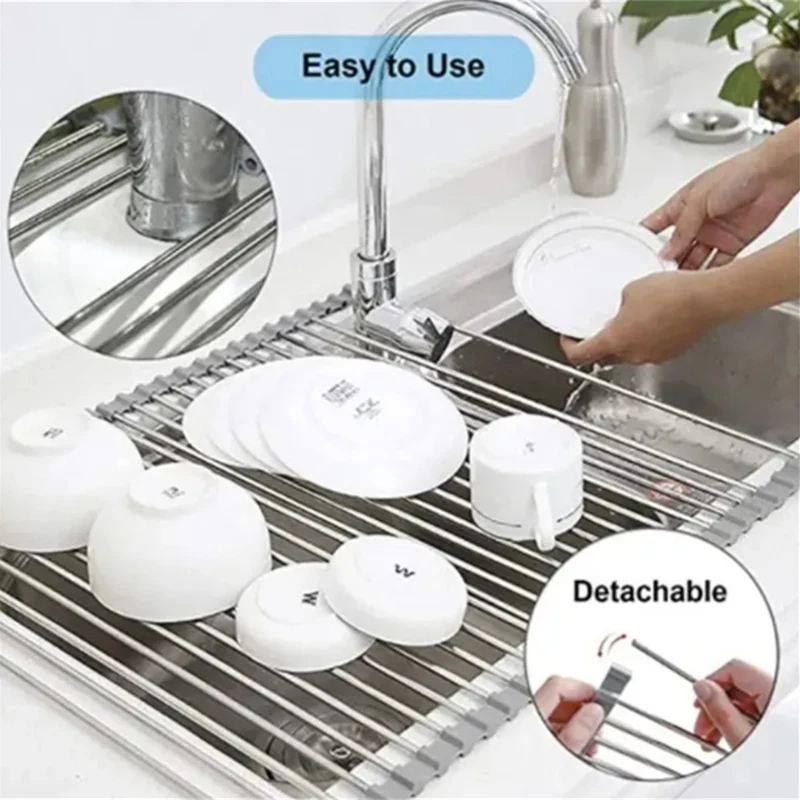 Kitchen Rolling Dish Drainer Roll Up Dish Drying Rack Over The Sink kitchen  accessories,storage organization Foldable bowl shelf - AliExpress
