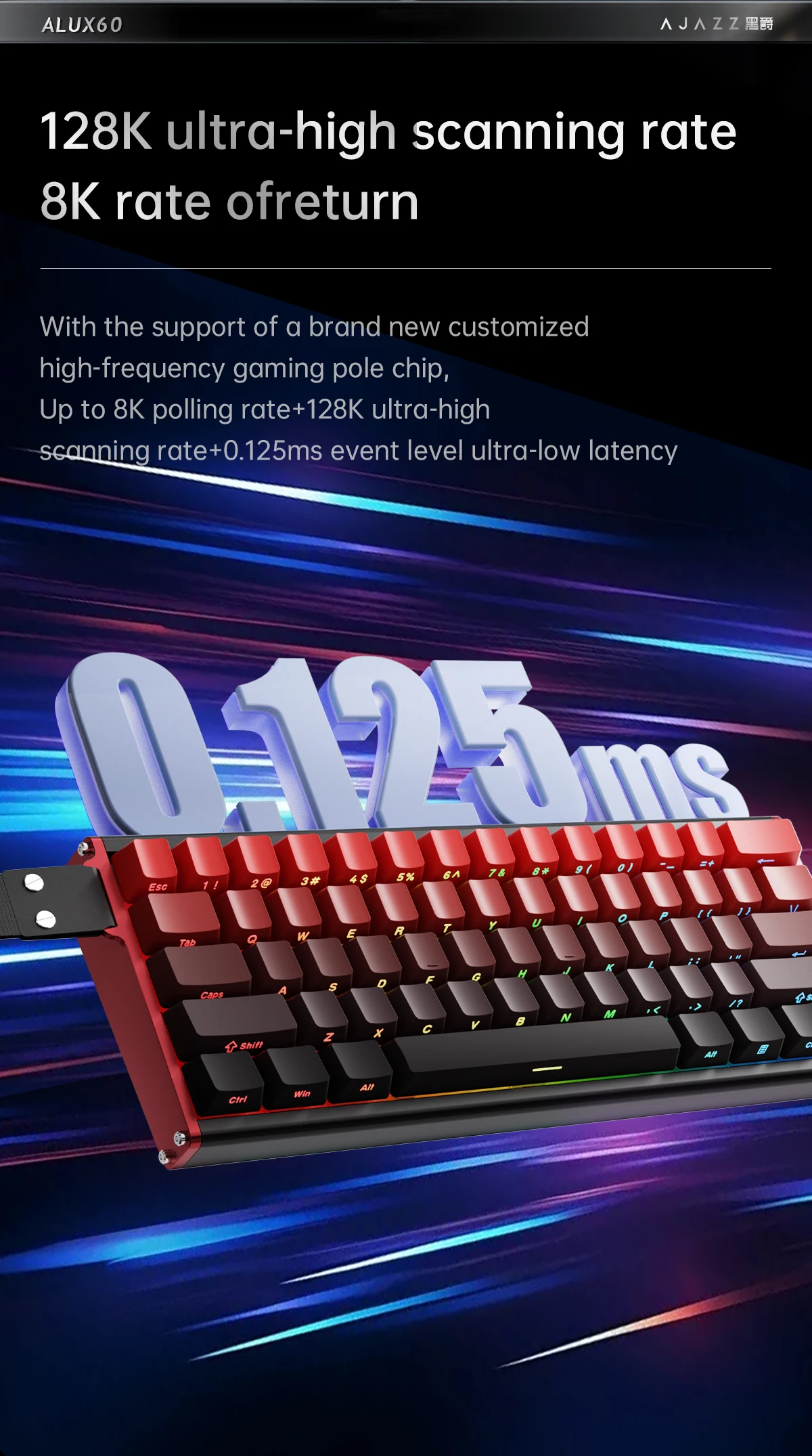 AJAZZ ALUX60 Rapid-Trigger Gaming-Tastatur mit Magnetischen Schaltern, Kabelgebundene Hall-Effekt-Tastatur, 8K Polling-Rate – Detail 11