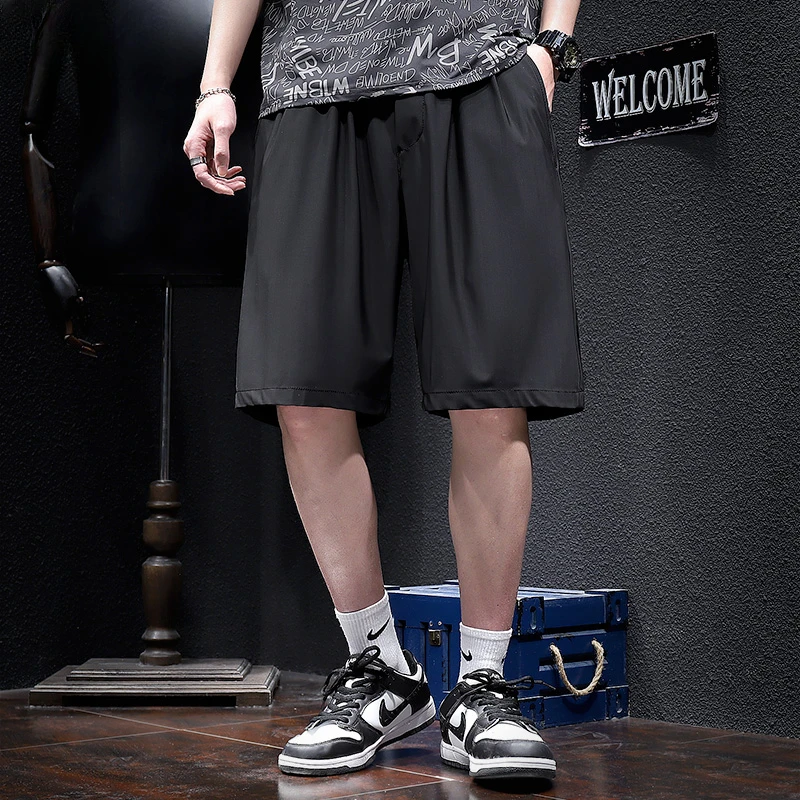 

2024 Summer Fashion Men Ice Silk Casual Short Pants Men's Pockets Loose Sports Shorts Male Solid Color Thin Beach Shorts K204