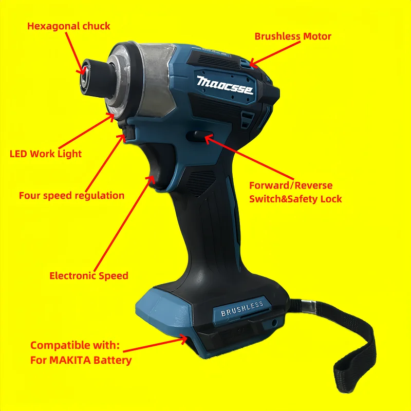 DTD173 18V impact driver Brushless Motor electric screwdriver power tools cordless drill Suitable for Makita 18V battery tools