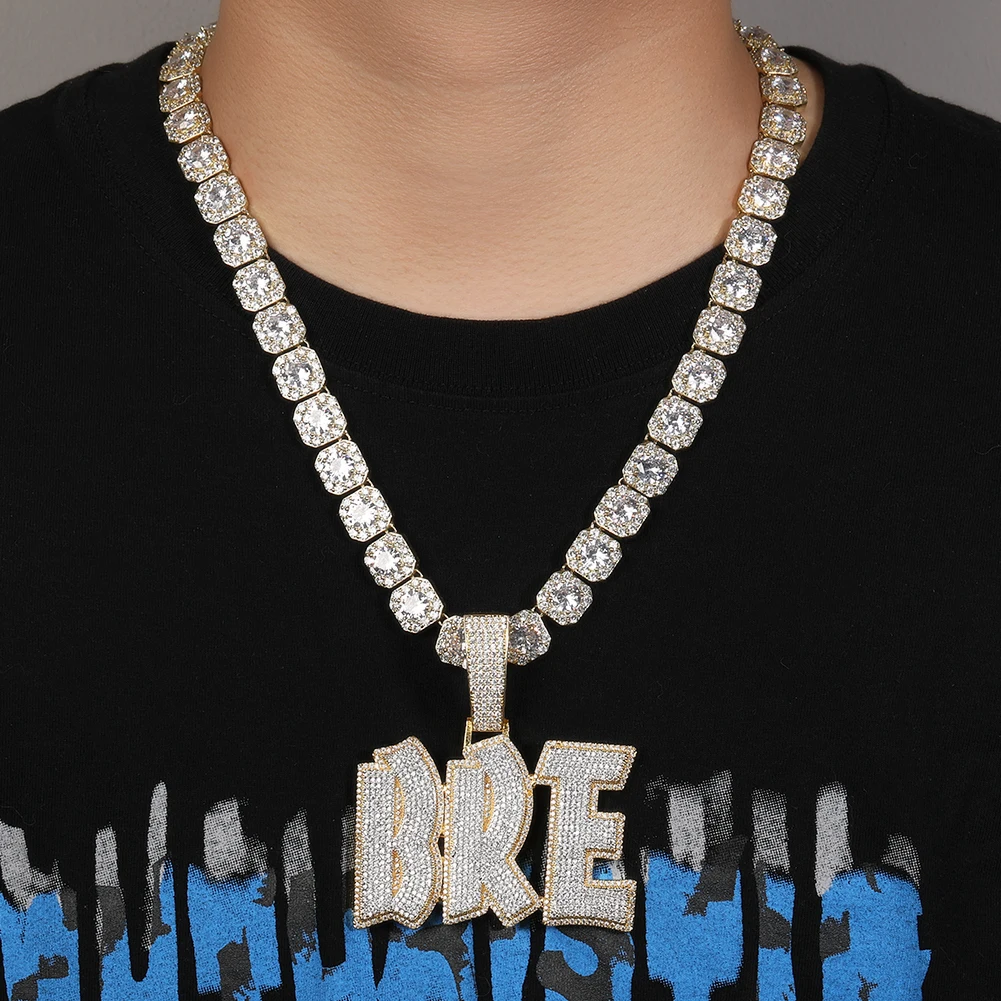 Uwin Custom Name Two-color Pendant Rappers Personalized Hip Hop Jewelry Iced Out Cubic Zirconia Letters Necklace