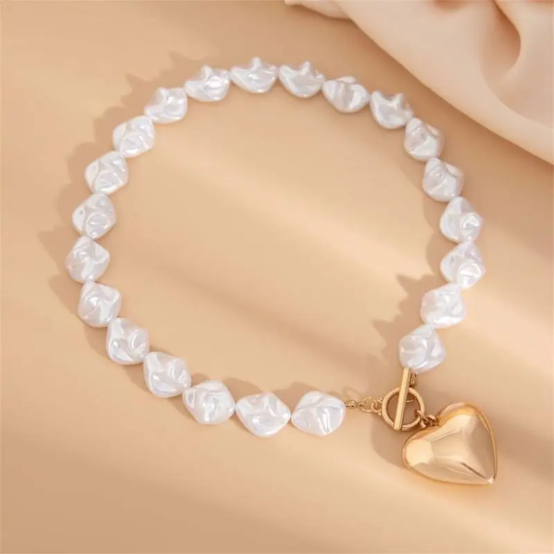 A52E Anspruchsvolles Halsketten-/Armband-Set mit Herz-Designs mit Perlen und Perlen zur Verbesserung Ihres persönlichen Charmes – Detail 9
