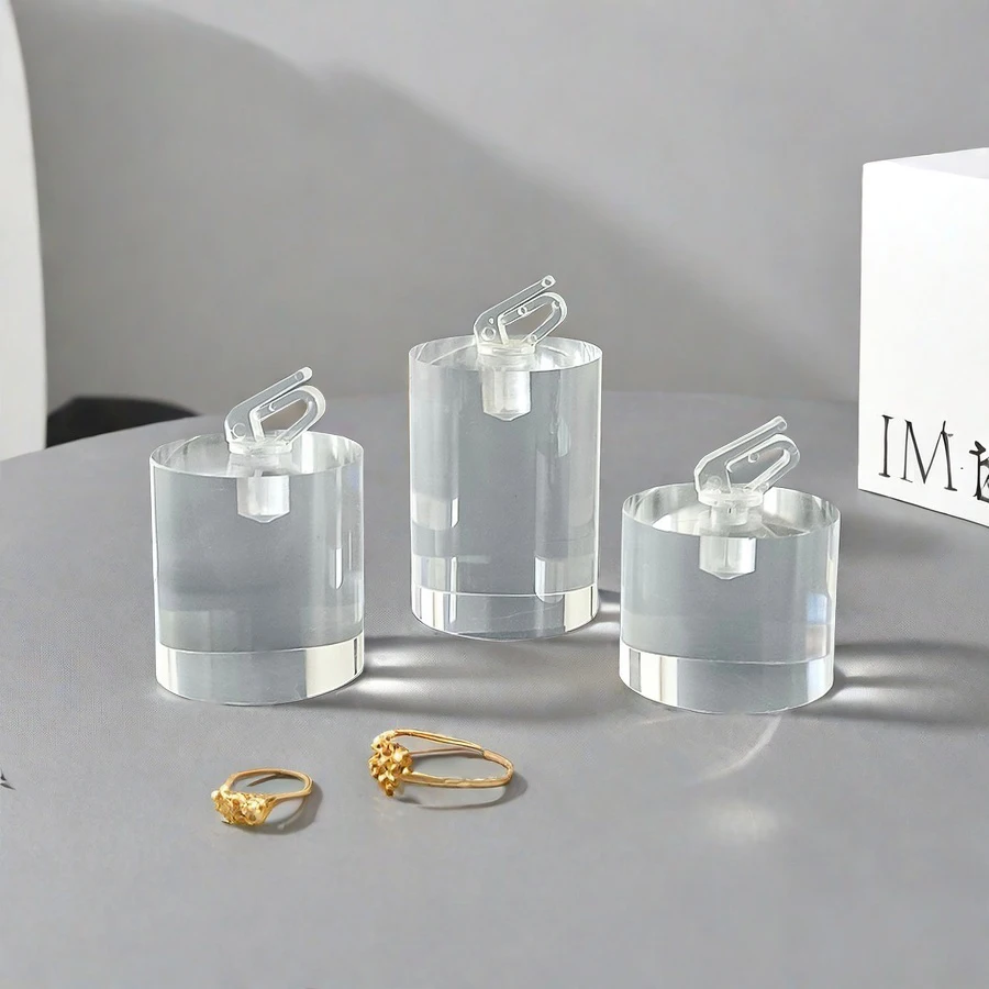Clear Acrylic Ring Holder Display Stands Jewelry Organizer with Clips Joyeros Organizador De Joyas Packaging Storage Props Riser