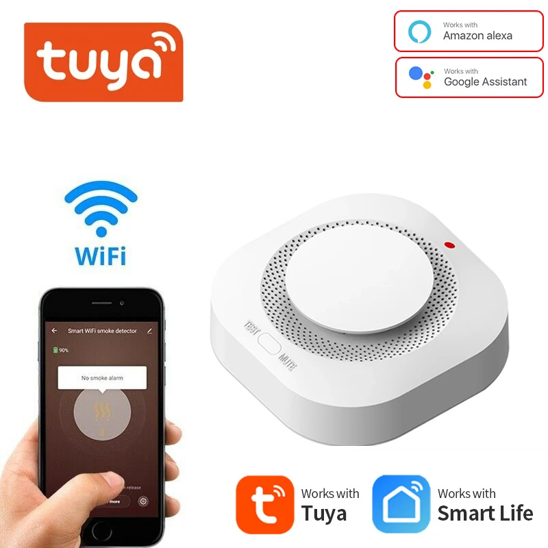 

Wifi Tuya Smart Smoke Detector Sensor 80DB Alarm Fire Smoke Detector Wifi Fire Protection Home Security Alarm Smart Life APP