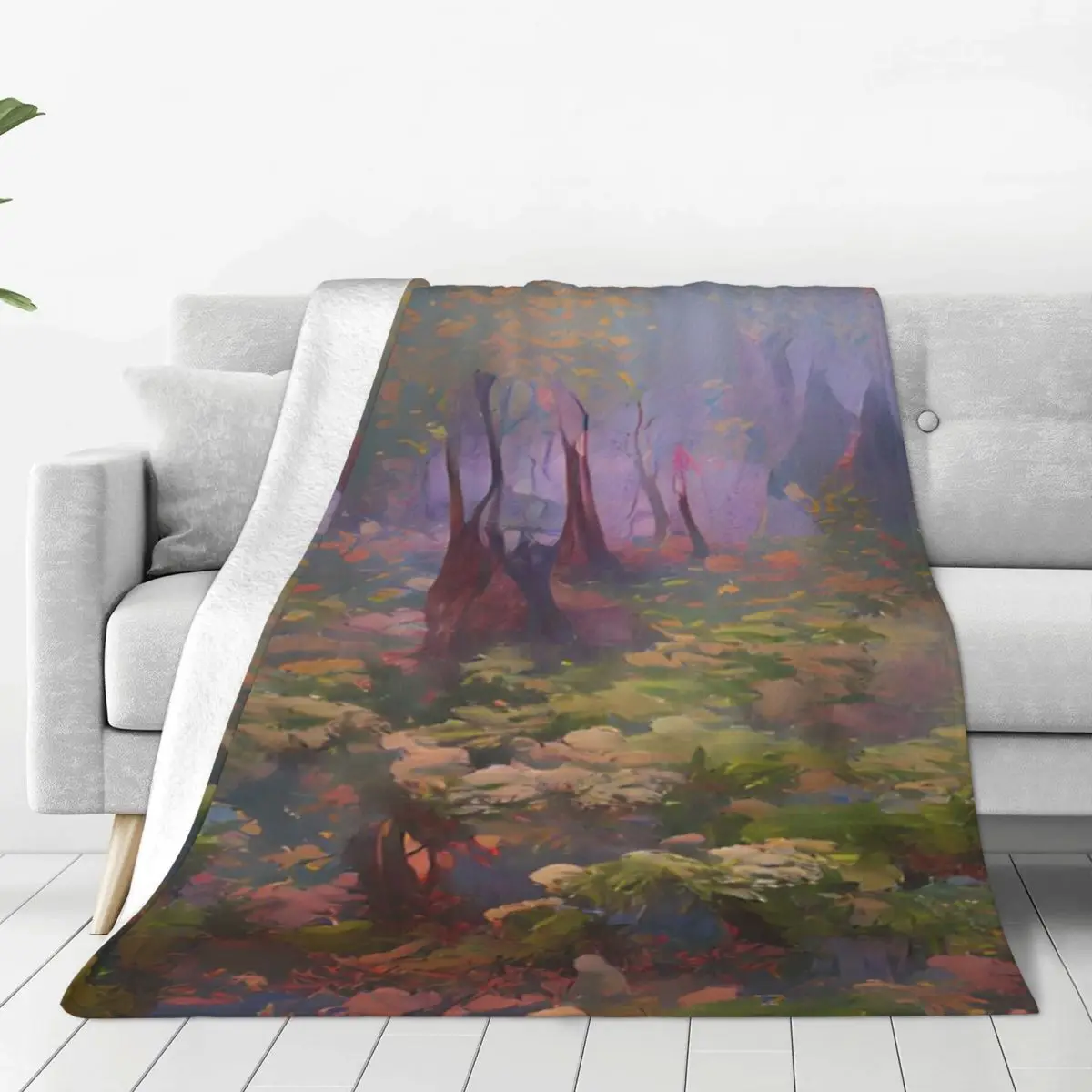 

Foggy Forest Warm Soft Blanket Plant Tree Cloud Travel Throw Blanket Spring Pattern Custom Flannel Bedspread Sofa Bed Cover