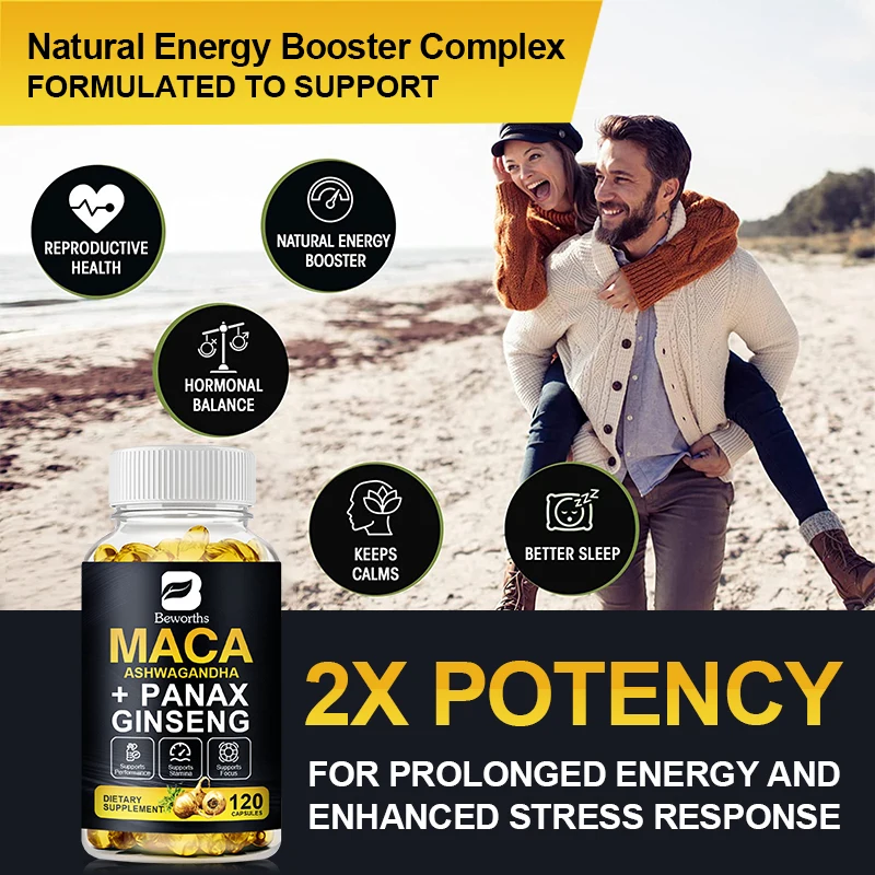 Edible Capsules BEWORTHS Nature Original Ginseng & Ashwagandha Plant Root Extract for Men and Women