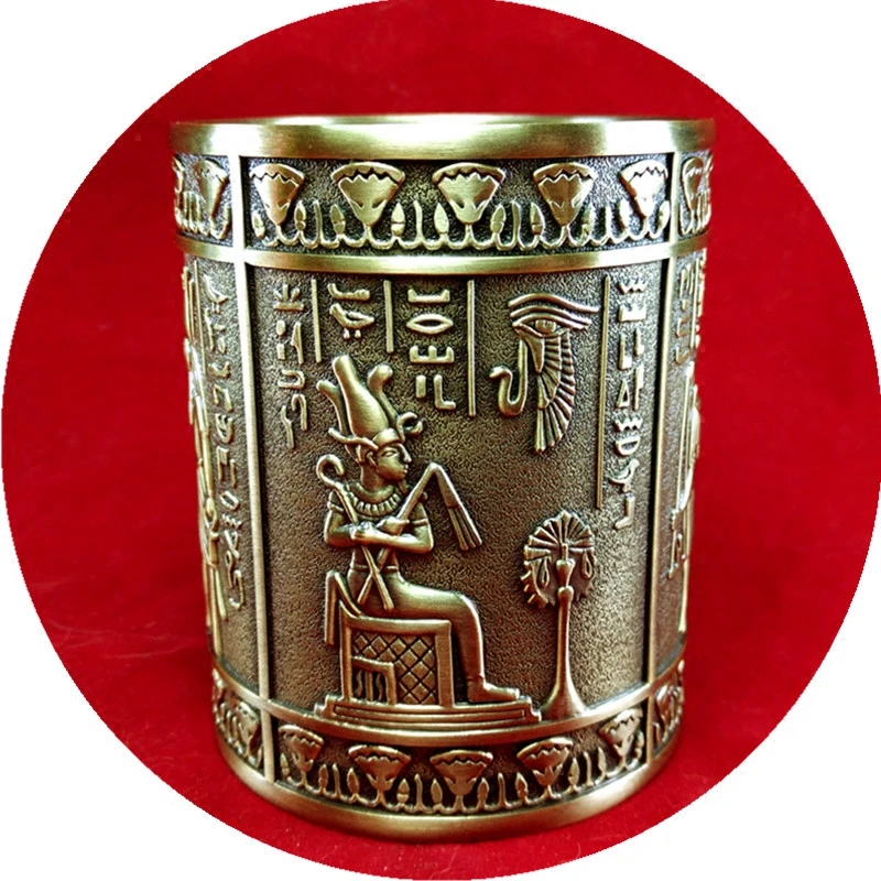 

R-29 Tin Metal Penholder Barrel Bronze Cylindrical Egyptian Sentiment Creative Gift European Style