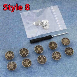 Jeans Button Replacement Kit - 10PCS No - Sew Metal Button Set with Easy Attach Pins (Style 8)