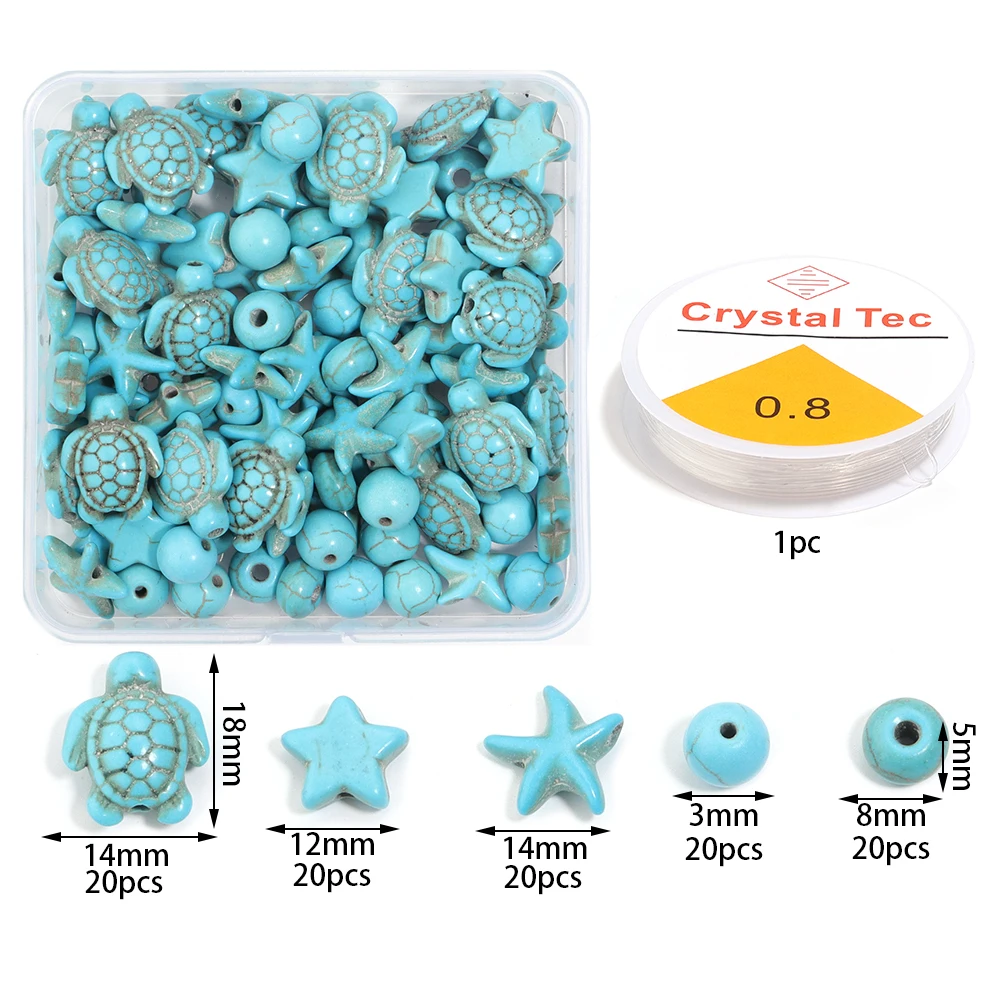 Arricraft 118 Cuentas Turquesa Con Forma De Estrella De Mar Y Tortuga, Tema De Mar Teñido Para Hacer Pulseras, Collares, Joyas