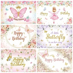 Butterfly Backdrop for Birthday Girls Princess Flower Rainbow Newborn Baby Shower Party Photography Background Photo Studio Prop