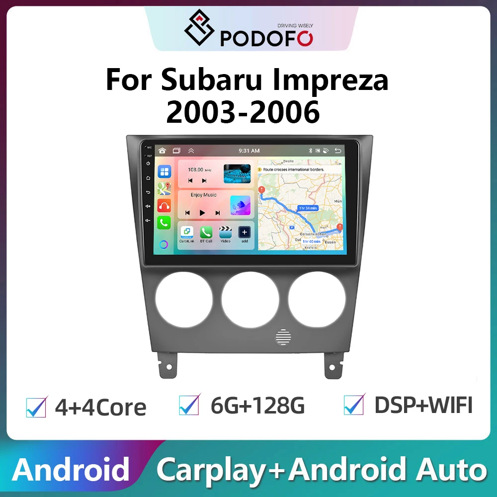 

Podofo 2Din Android Car Radio Multimidia Video Player For Subaru Impreza 2003-2006 GPS Navigation Carplay Auto Stereo Head Unit