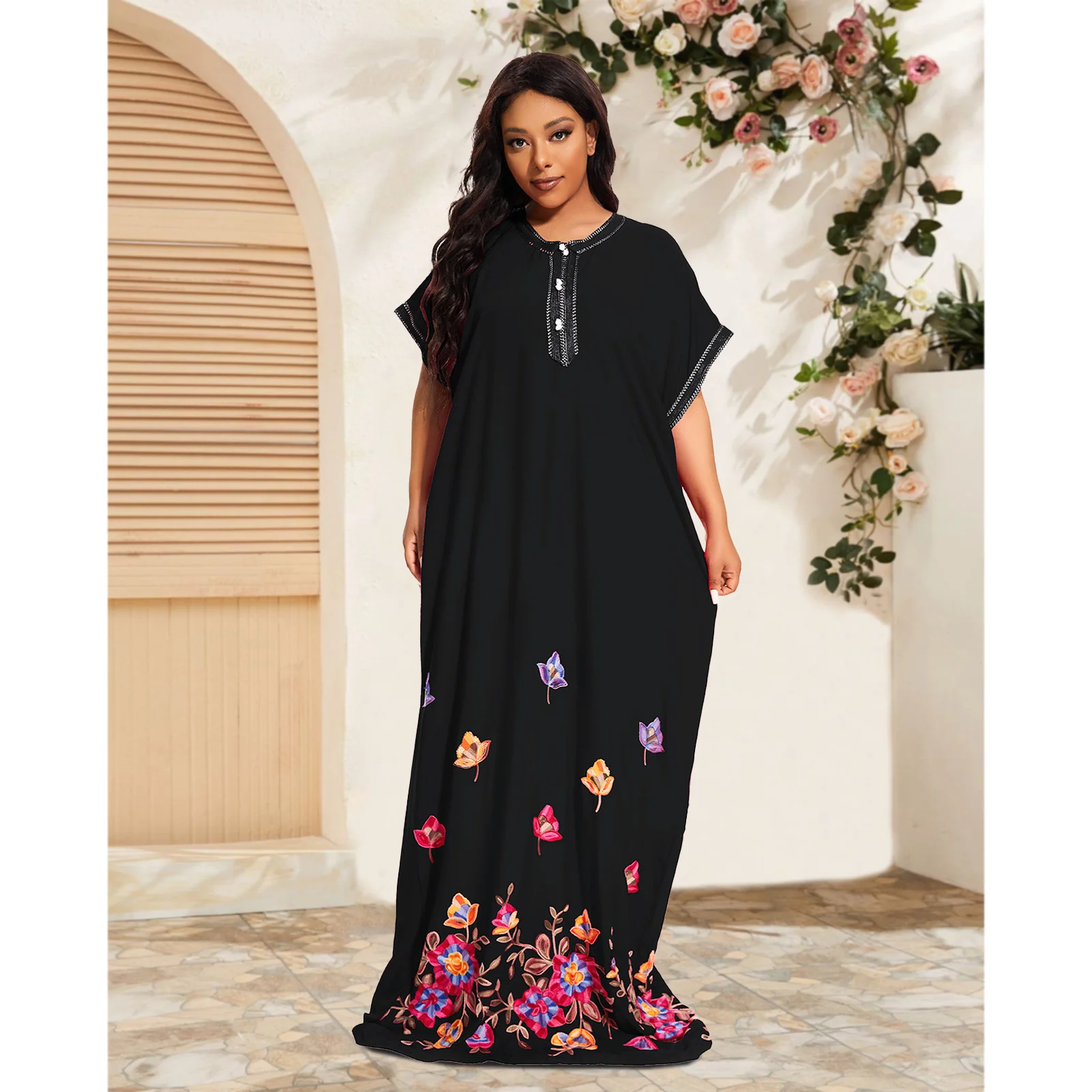 PlusSize Traditional Cotton Kaftan Clothing Loose Abayas Dress African Beach Home Dashiki Loungewear Short Sleeve Cover up