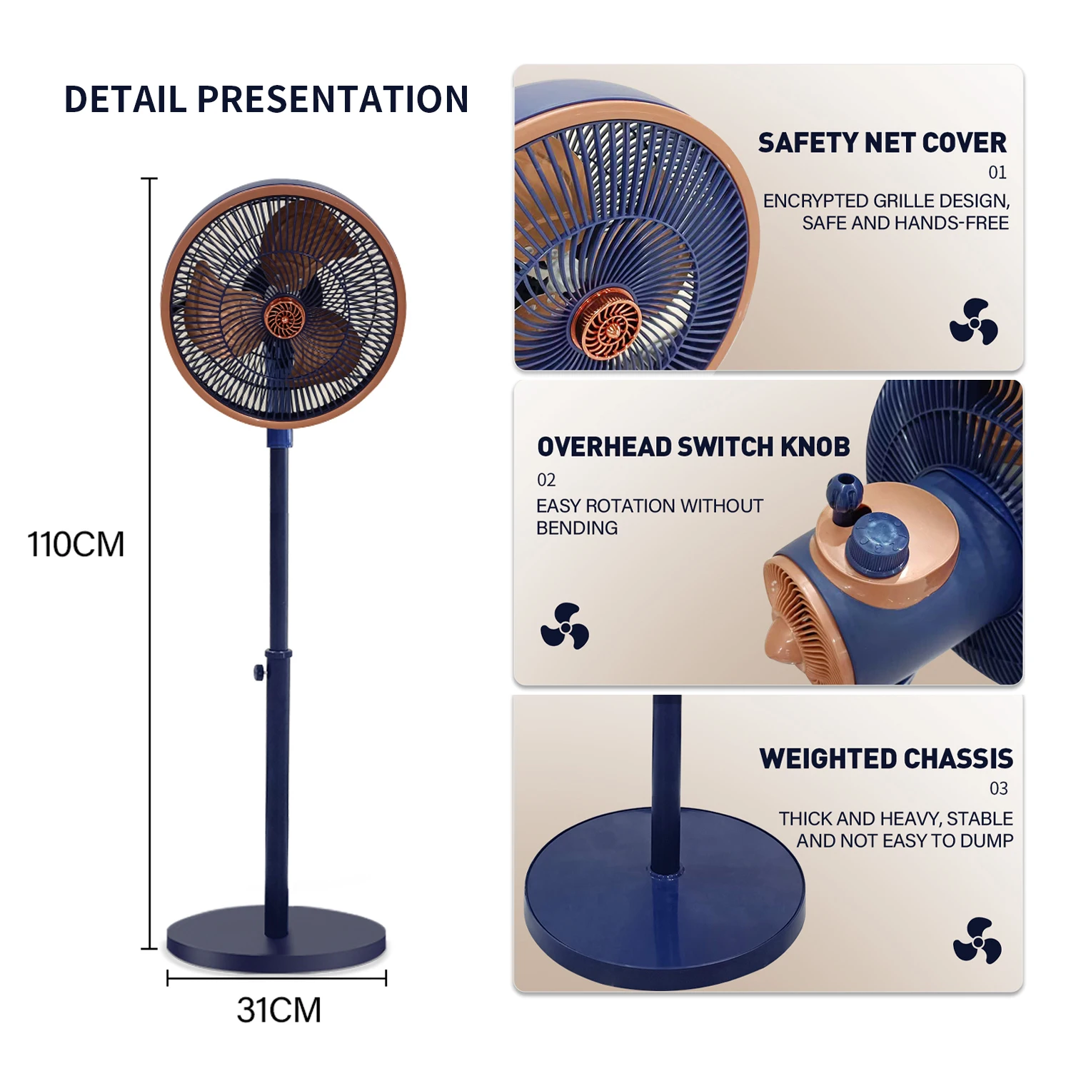 Rechargeable Pedestal Whole Room Air Circulator Fan,3 Speed Control,Adjustable Standing Height,Ultra Quiet DC Motor,for Home
