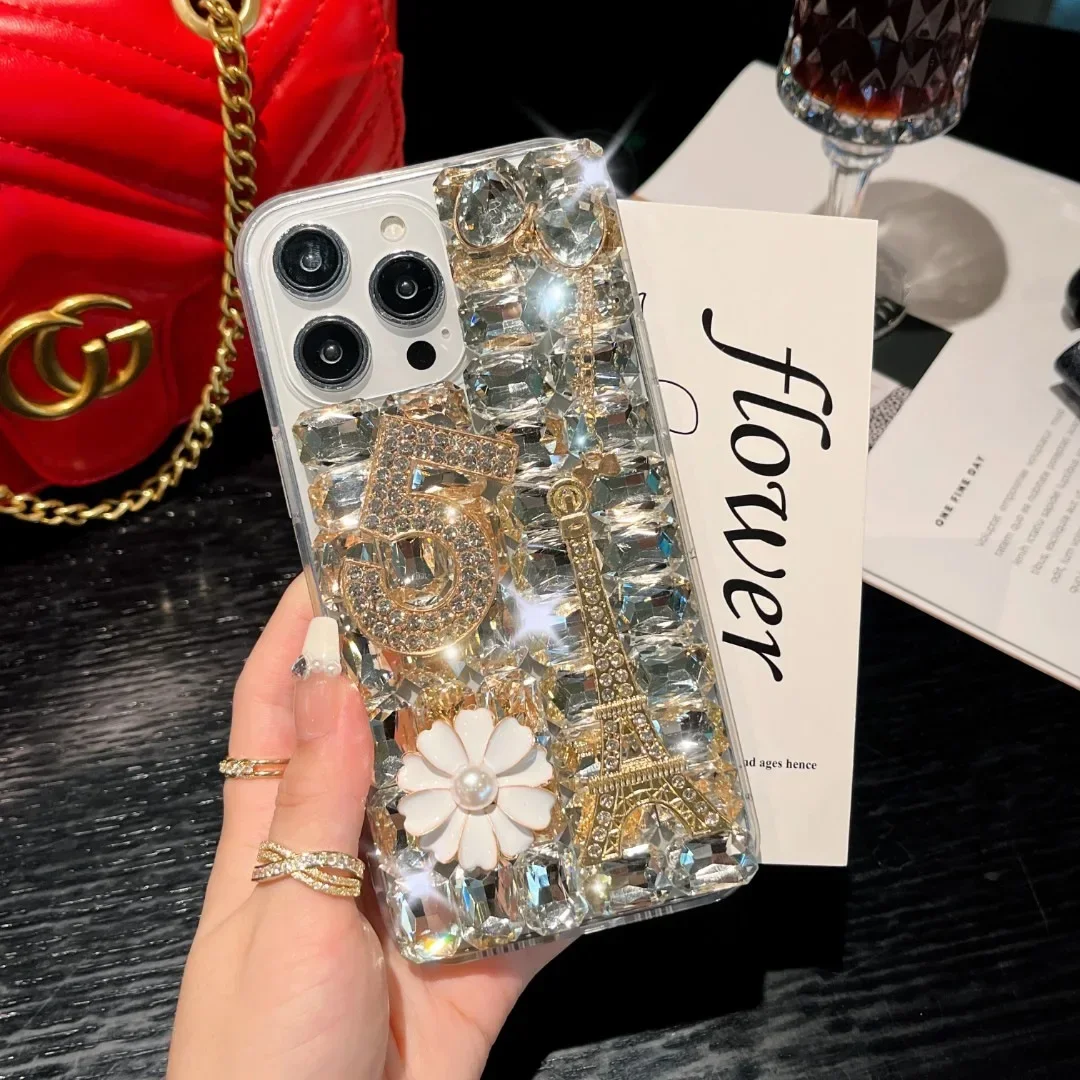 

Luxury Diamond Inlaid Rhinestone Tower 5-word Phone Case For HuaweiP30 P50Pro P40lite Mate30 40 For Honor8X 9X 50 60Pro Cover