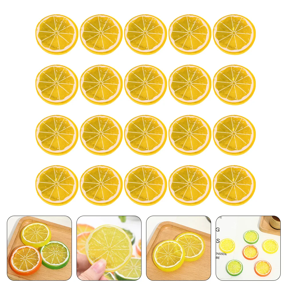 20 Pcs Artificial Fruits and Vegetables Imitation Lemon Slice Plastic Fake Slices Simulation Lemon Ornament Inflatable Decors Limes Lemons