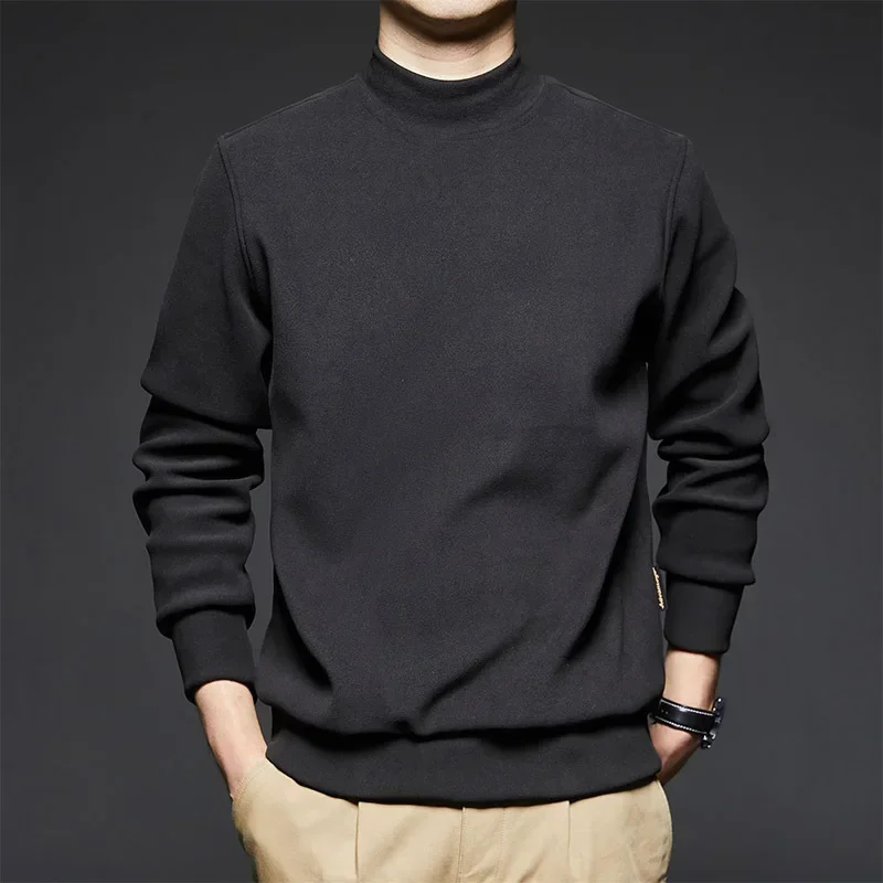Mid neck double-sided German velvet men's autumn and winter half high neck long sleeved bottom shirt trendy and warm interior