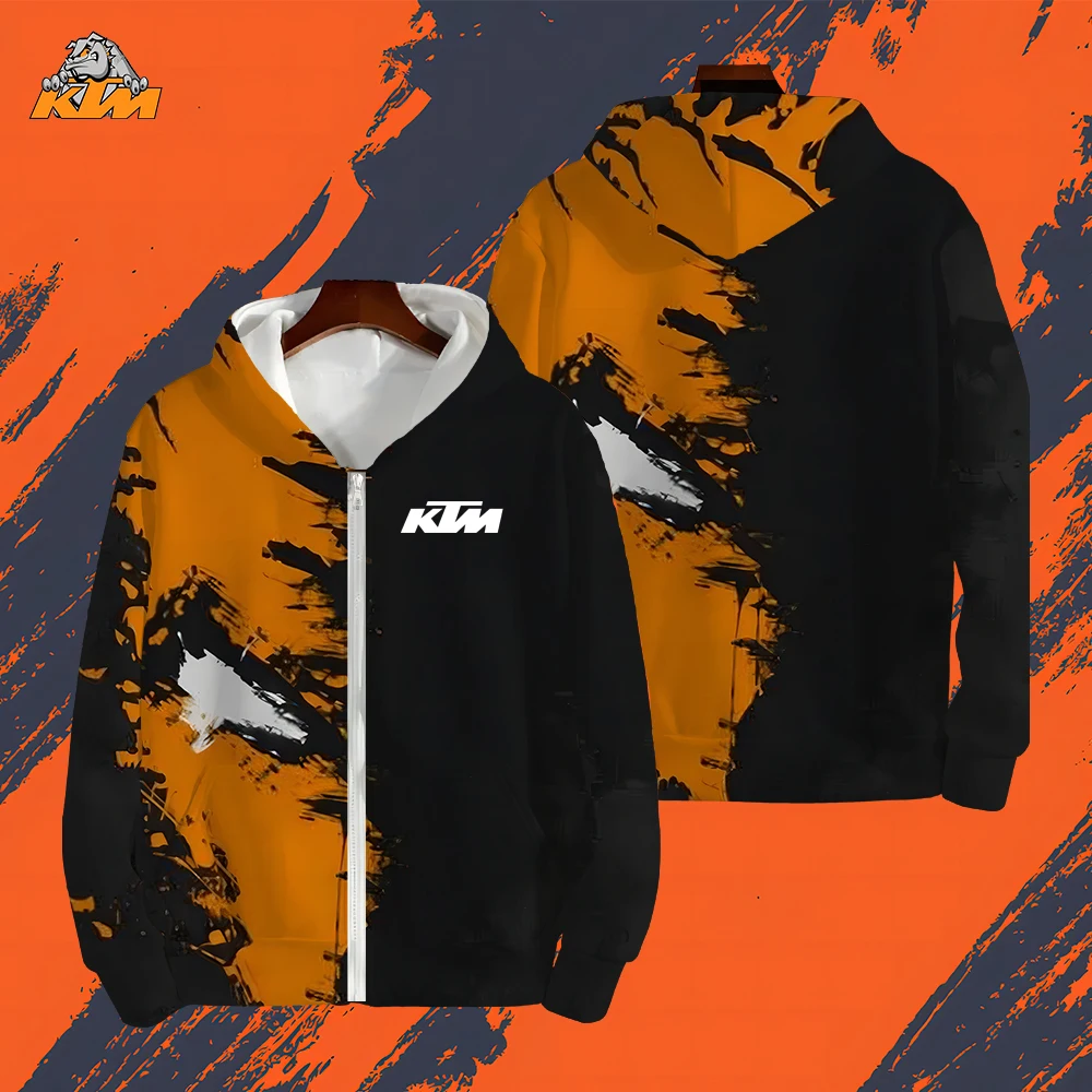 Comfortable Casual Round Neck Long Sleeves Sport Zipper Hoodie 3D Printed KTM Motorcycle Riding Sweatshirt motorcycle sweatshirt