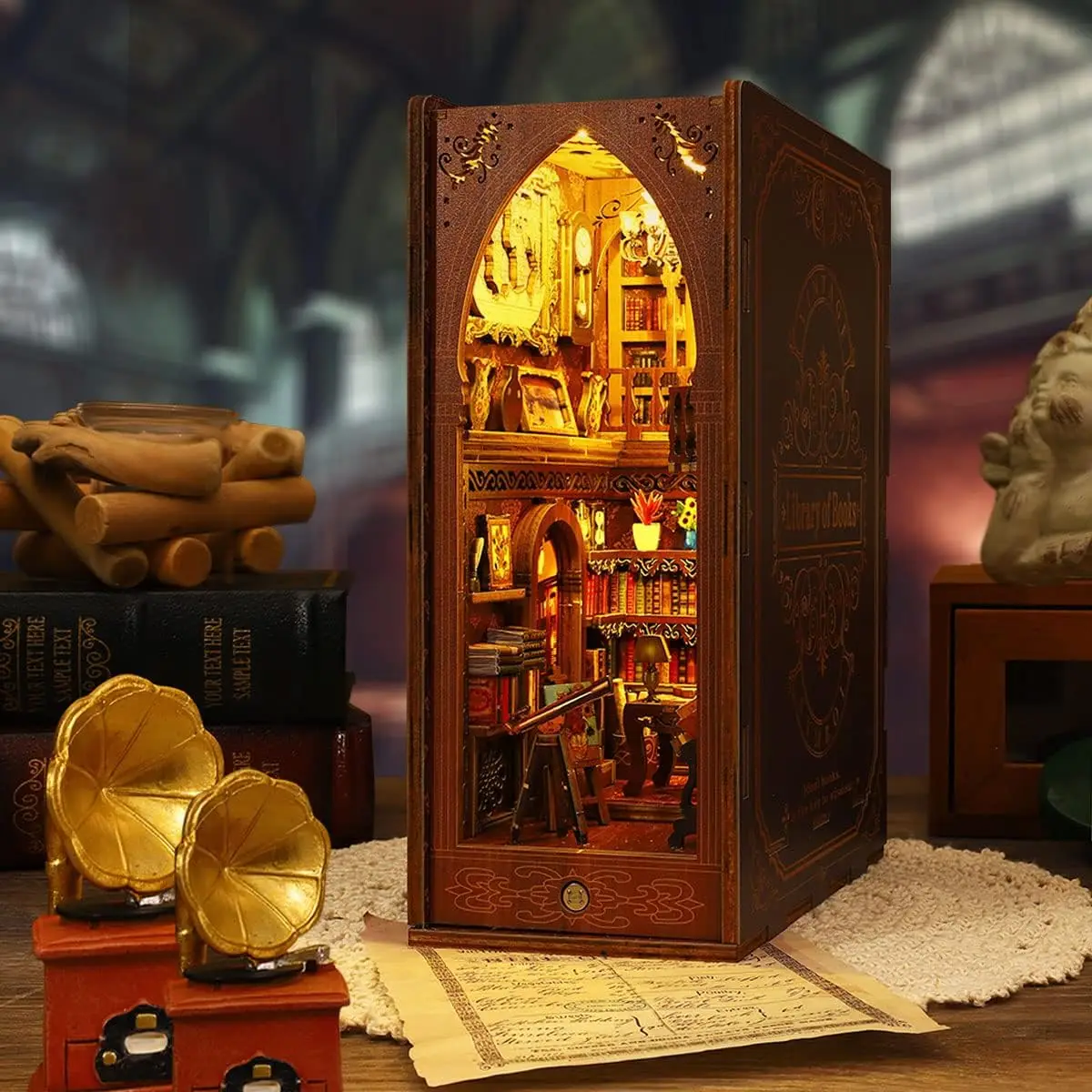 

DIY 3D деревянная головоломка книга дом набор церковная сцена модель книжная полка украшение уникальный домашний декор взрослый и Молодежный подарок для любви к книге