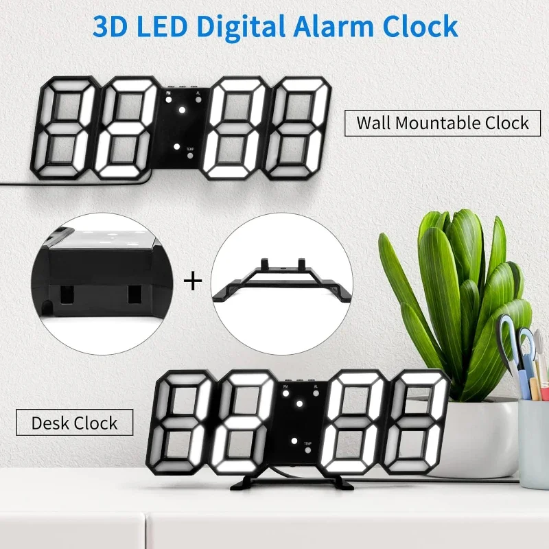 Electronic Digital Wall Clock Living Room Bedroom Decoration Decor Watches Home and Decoration Led Modern Alarm Interior Desk