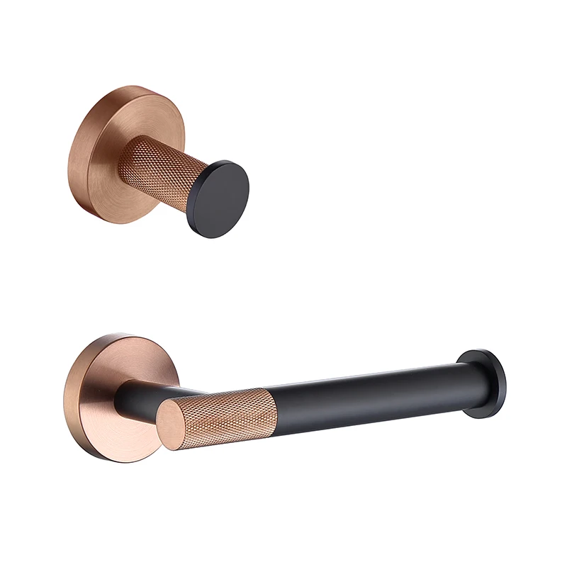 Rose Gold and Black Roll Paper Holder Bathroom Accessories Kit Wall Mounted Toilet Tissue Holder Robe Hook Hanger Coat Hook