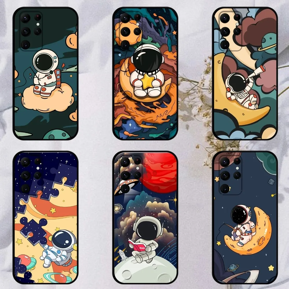 

Creative Planet Astronauts Phone Case For Samsung S23,23,22,30,21,10,9,Note20 Ultra,Lite,Ultra,5G,Plus,FE,Black Soft Case