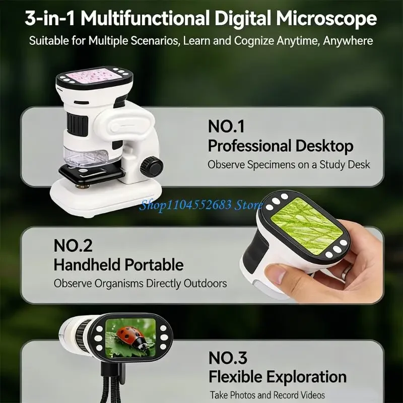 어린이를 위한 디지털 현미경 LED 조명 비디오 사진 촬영 기능이 있는 휴대용 휴대용 돋보기 카메라 교육용 장난감으로 사용할 수 있습니다