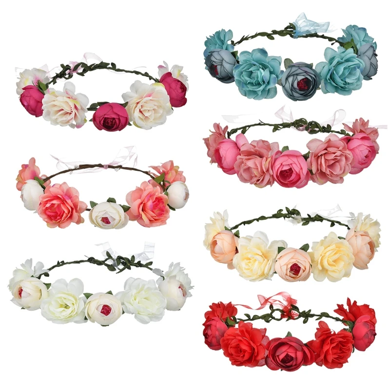 

A2ES Boho Flower Headband Hair Wreath Floral Headpiece with Ribbon